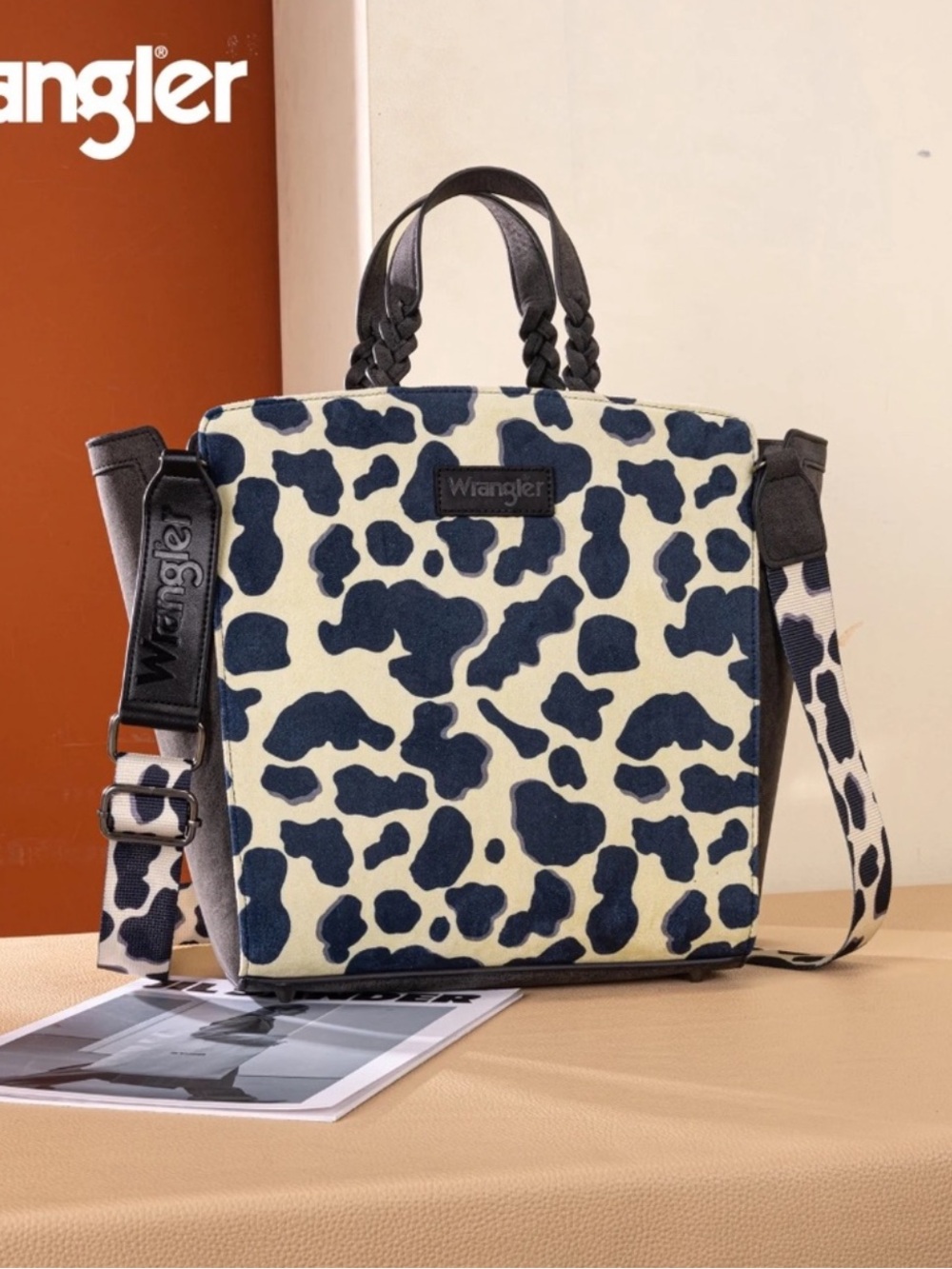 Wrangler Cow Print Concealed Carry Tote/Crossbody - Black